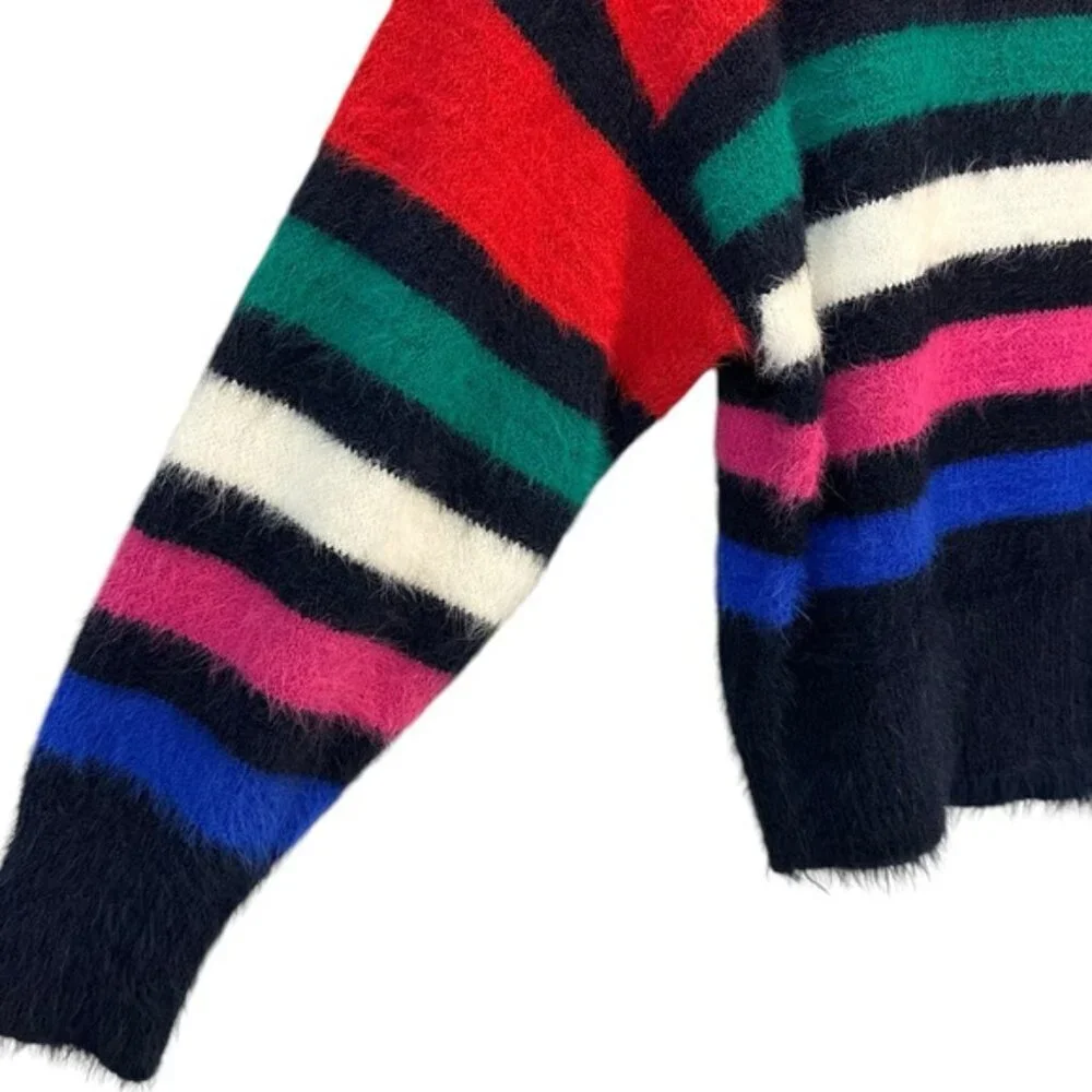A New Day | Red Black Blue Stripe Eyelash Sweater Size Medium
